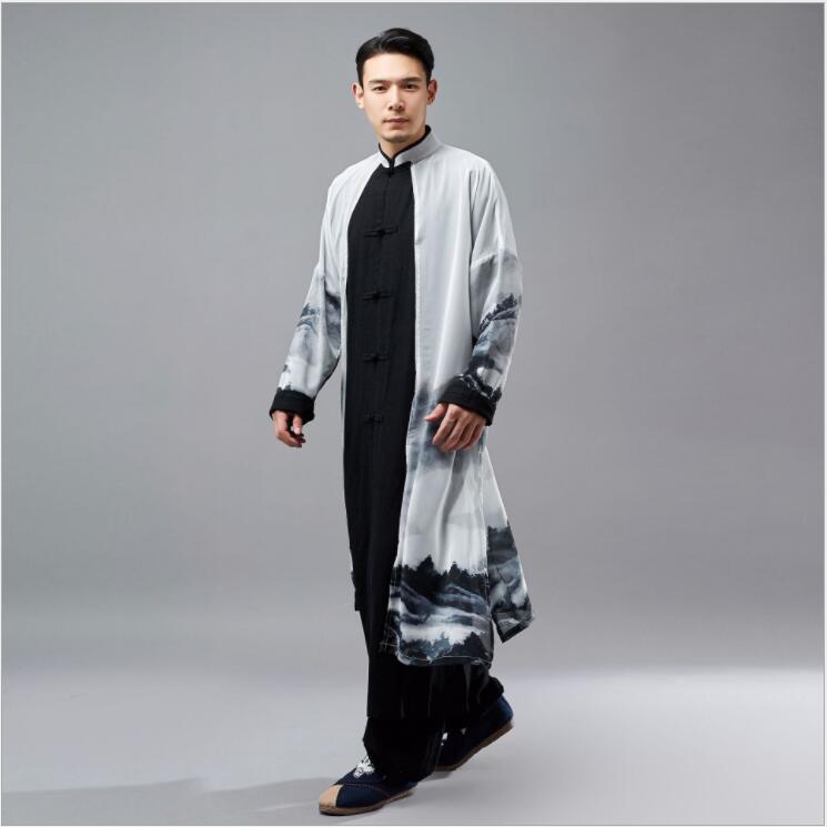 Asian Performance Crosstalk Long Robe Chiffon vintage Long robe Repubilc of China buddhist clothing Chinoiserie zen gown clothes