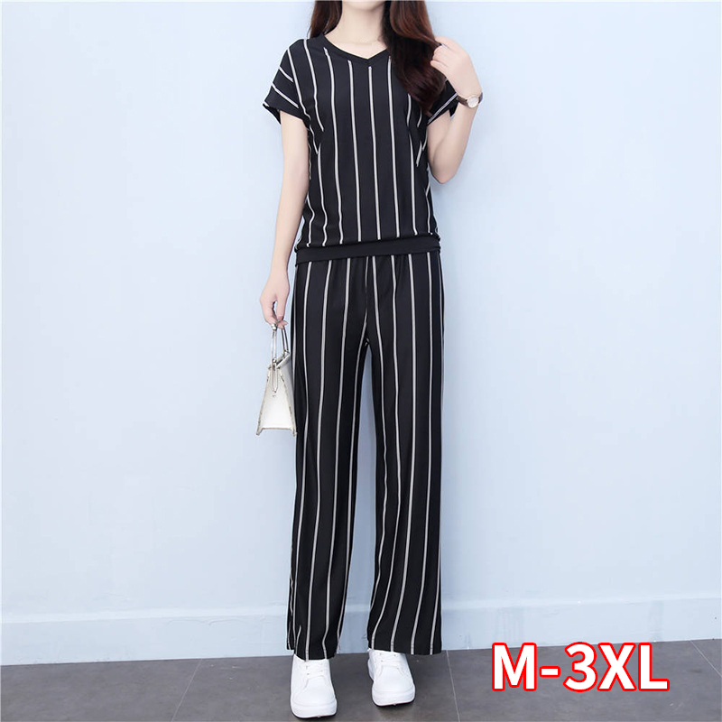Wide-leg Pants Suit Women Summer Fashion New Temperament Mother Dress Striped Summer Casual Two-piece Suit Was Thin, Black
Wide-leg Pants Suit Women Summer Fashion New Temperament Mother Dress Striped Summer Casual Two-piece Suit Was Thin, Black