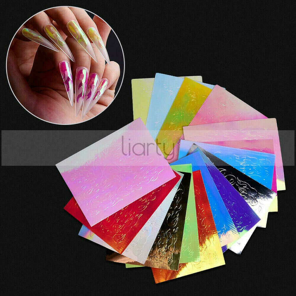 3D Fire Nail Art Sticker Holographic Strip Tape Manicure Decal DIY Tips Decor A987