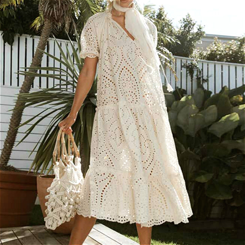 AYUALIN white cotton long lace dresses tunic robe vintage floral emboidery v neck loose boho dress summer casual lady vestidos, Sky blue
AYUALIN white cotton long lace dresses tunic robe vintage floral emboidery v neck loose boho dress summer casual lady vestidos, Sky blue