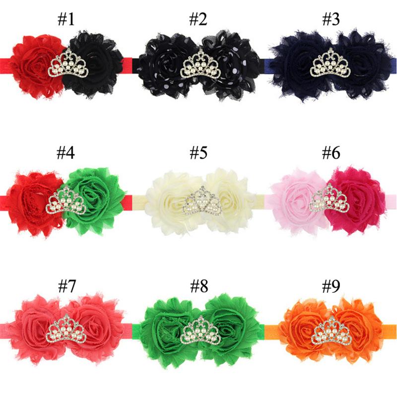 37 Colors Baby Headbands Flowers Shabby Elastic Headbands Girls Kids Rhinestone Tiara Hairbands Children Hair Accessories Headdress