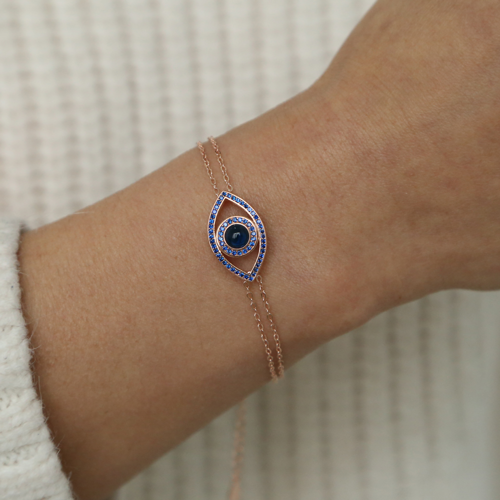 925 sterling silver evil eye bracelet 8 colors rainbow colorful cz lucky Turkish jewelry Fine silver link chain bracelets