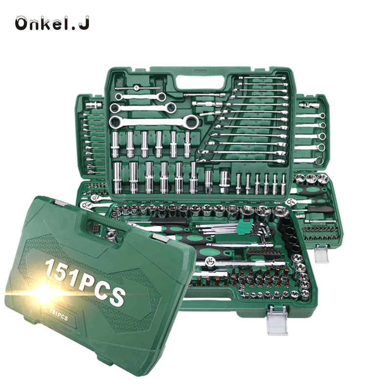 Car AUTO Repair Tool Kit with Plastic Toolbox Storage Case Socket Ratchet Wrench Screwdriver Hand Tool Set