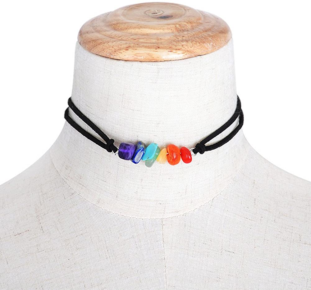 12PCS 7 Chakra Stone Yoga Choker Necklace Energy Healing Crystal Chokers Necklace Handmade Multilayer Bracelet Jewelry for Women Girls