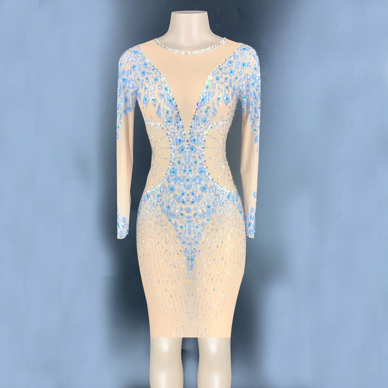 Silver Blue Sparkly Rhinestones Transparent Mesh Dress Long Sleeves Birthday Celebrate Outfit Dress Women Dance Show, Long dress
Silver Blue Sparkly Rhinestones Transparent Mesh Dress Long Sleeves Birthday Celebrate Outfit Dress Women Dance Show, Long dress