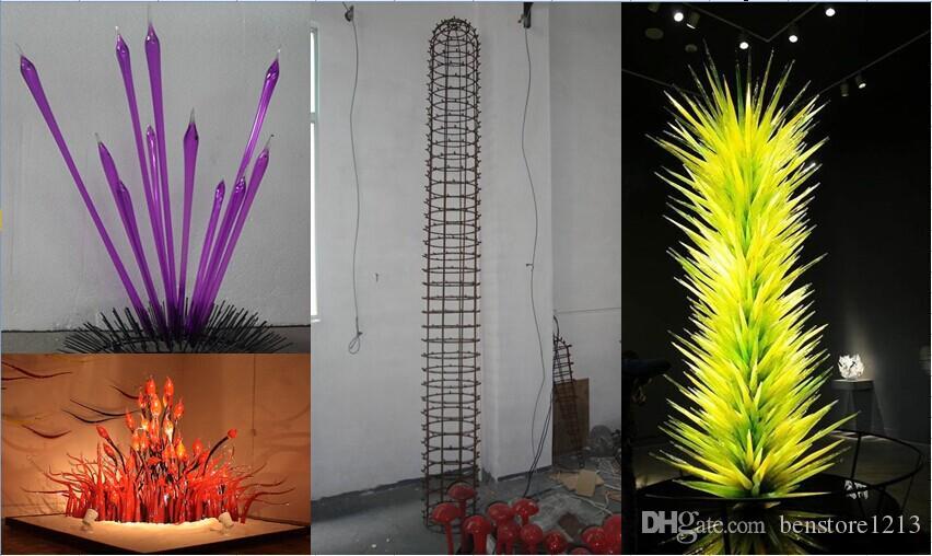 American Large Hand Blown Glass Tree Floor Lamps Orange Murano Glass Garden Park Conifer Glass Sculpture