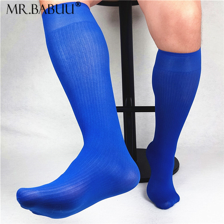 Men Solid Ribbed Striped Business Socks Vintage Soft Mesh Nylon Silk Socks Formal Dress Suit Long Striped Sheer Light Weight Socks