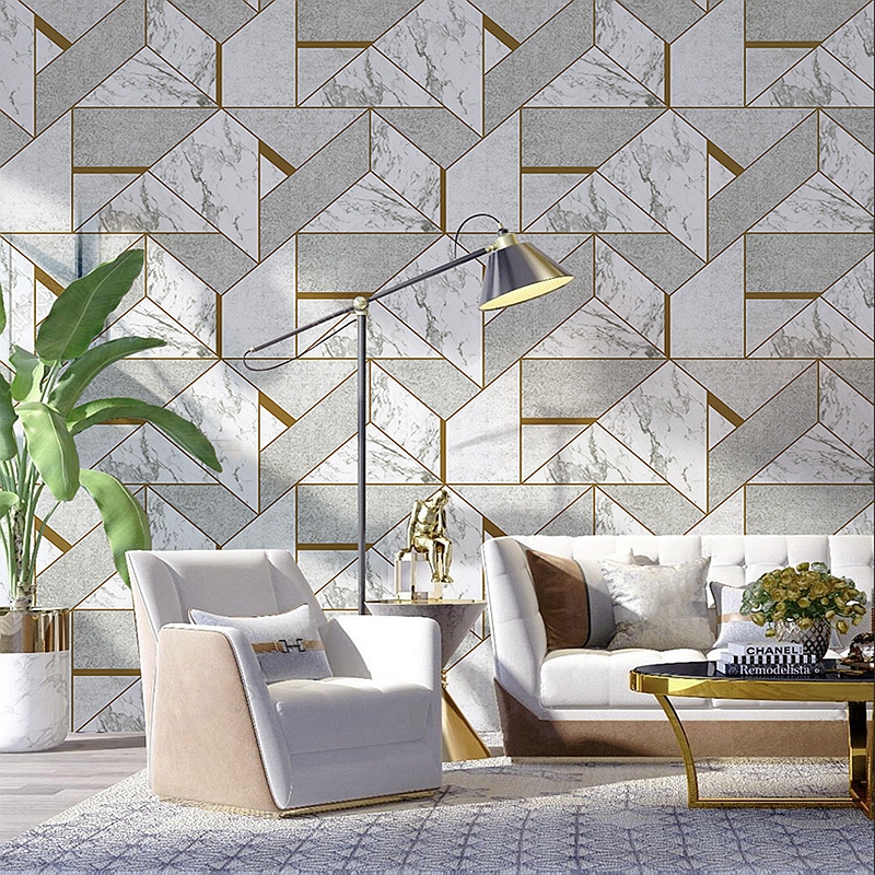 Modern 3D Grey Geometric Wallpaper Living Room Bedroom TV Background Wall Marble Wall Papers Roll PVC Waterproof Covering