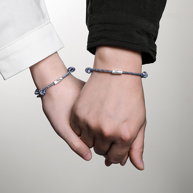 Uglyless 1Pair Lovers Infinity Bracelets Adjustable Rope Chain Bracelet for Couples 925 Silver Mountain Wave Bead Magnet Jewelry CX200702