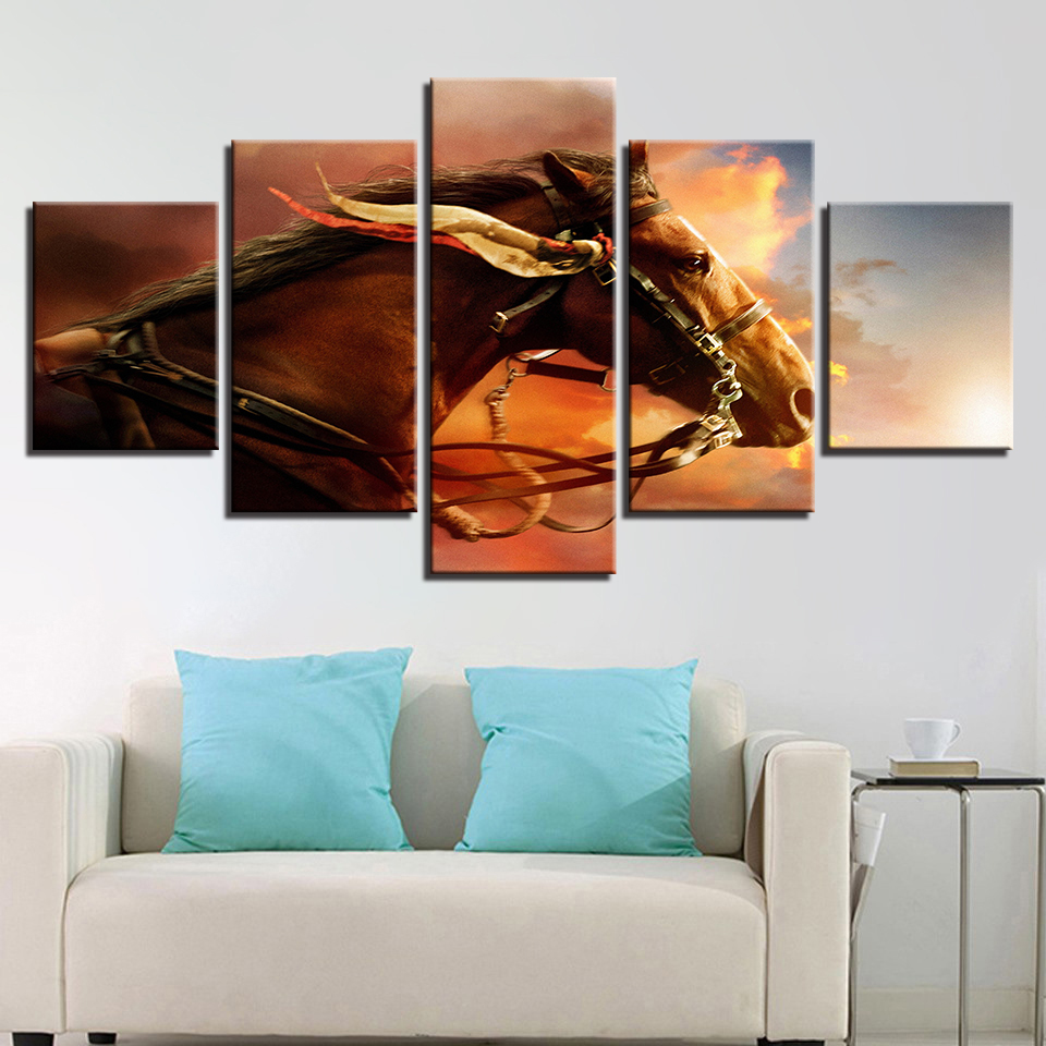 Canvas Pictures Modular For Living Room Home Decor 5 Pieces Animal War Horse Paintings Wall Art HD Prints Movie Poster No Frame