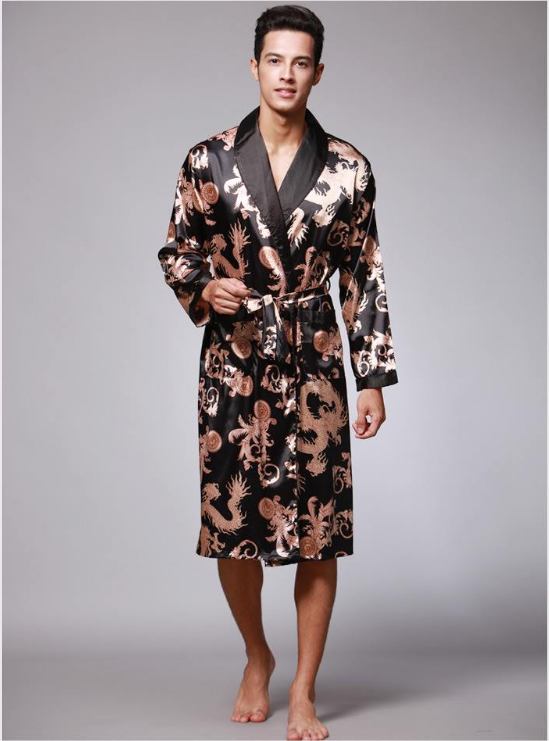 Hot selling men fashion loose dragon design print soft satin fabric sleepwear robe male trendy color silk lounge belted bathrobe, Black
Hot selling men fashion loose dragon design print soft satin fabric sleepwear robe male trendy color silk lounge belted bathrobe, Black