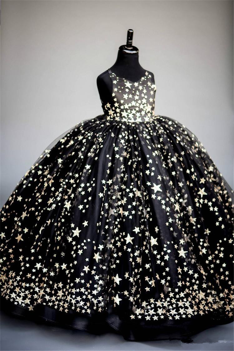 Black Sparkly Ball Gown Flower Girls Dresses For Weddings Sequined Kids Formal Wear Fashion Pageant Outfit Gowns vestidos de primera