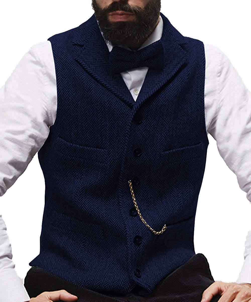 New Brown Rustic Groom Vests For Country Wedding Wool Herringbone Groomsmen Attire Men's Party Suit Vests Slim Fit Dress Waistcoat