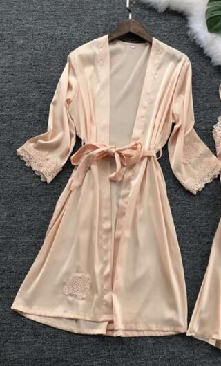 Sexy & Gown Sets Lace Bathrobe + Night Dress Sleepwear Womens Sleep Clothing Faux Silk Robe Femme Gerie B1