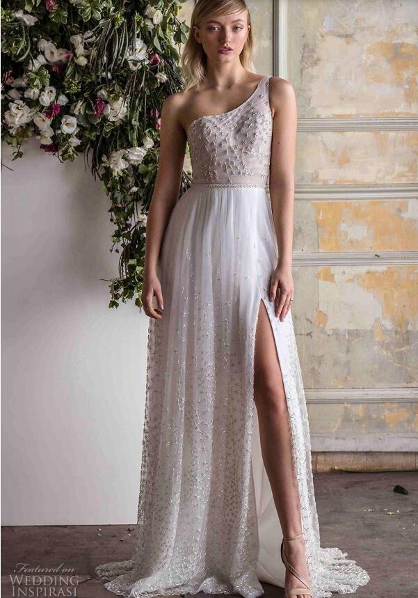 Limor Rosen 2019 Bohemian Wedding Dresses Lace Embroidery Bead Sexy Side Split Backless Bridal Gowns Sweep Train Cheap Boho Wedding Dress