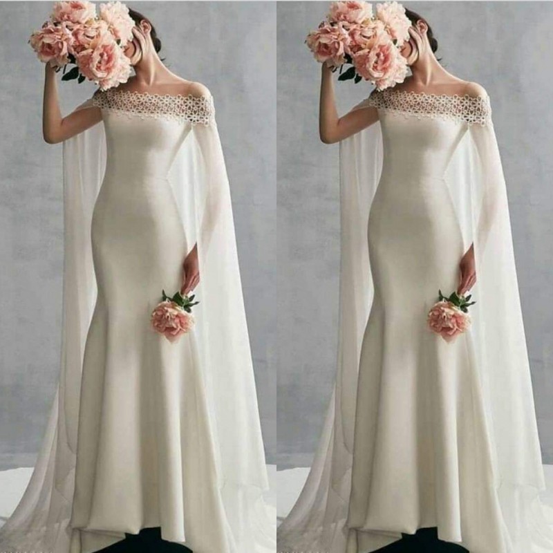 Spring 2020 Elegant Mermaid Wedding Dress with Cape Lace Off The Shoulder Neckline Sweep Train Ivory Fishtail Wedding Gowns, White
Spring 2020 Elegant Mermaid Wedding Dress with Cape Lace Off The Shoulder Neckline Sweep Train Ivory Fishtail Wedding Gowns, White