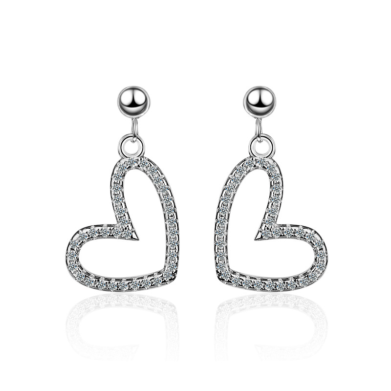 Wholesale- high quality rose gold rhinestone earrings for women silver stud earring cute heart shape fashion jewelry