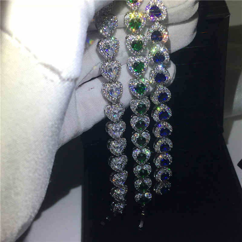 Vecalon 3 colors Lovers Heart shape Bracelet 5A Cubic Zirconia White gold filled Party wedding Bracelets for women Jewelry