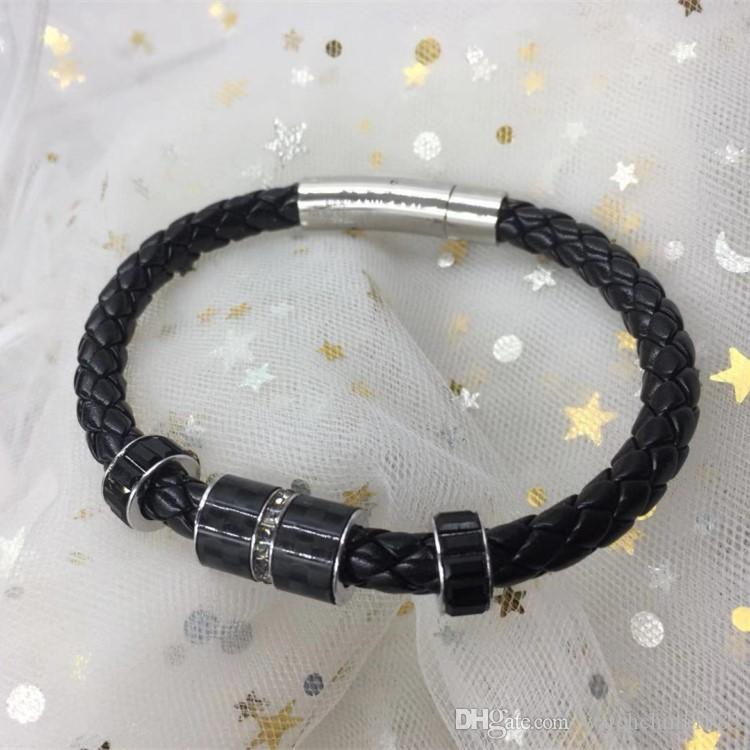 316L Titanium steel Men magnetic buckle leather braid bracelet for man women bangle charm bracelet jewel