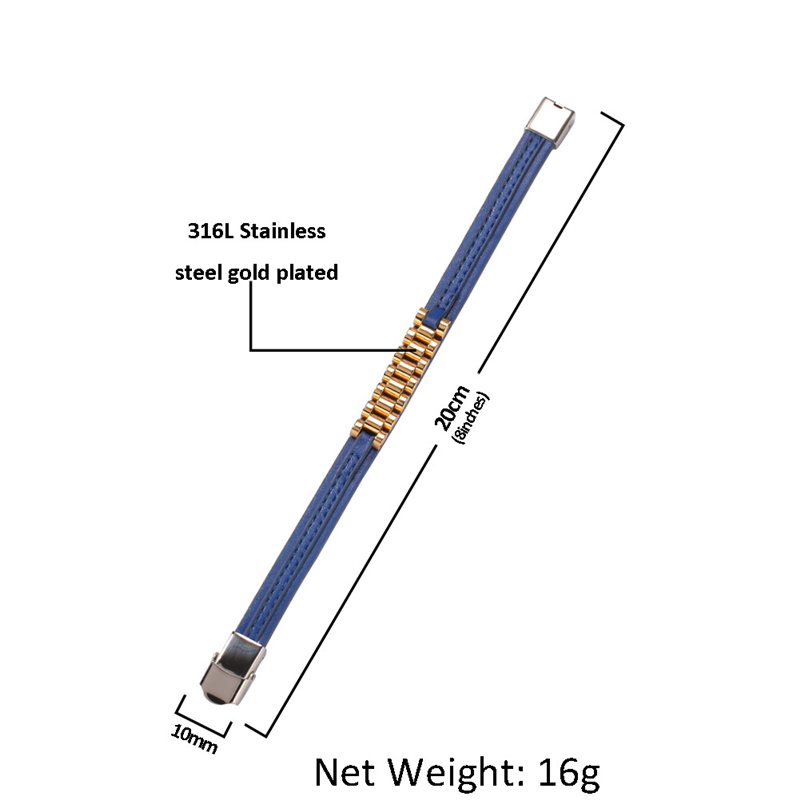 5 Colors for Options New Fashion Men Bracelets Gold Plated Stainless Steel Leather Bracelet for Men Nice Gift for Boy Friend