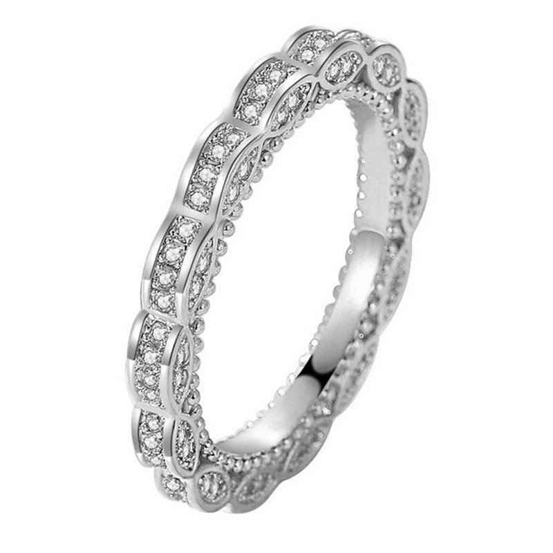 Vintage Fashion Jewelry Baroque Style Real 925 Sterling Silver Pave White Sapphire CZ Diamond Gemstones Women Wedding Bridal Ring Gift