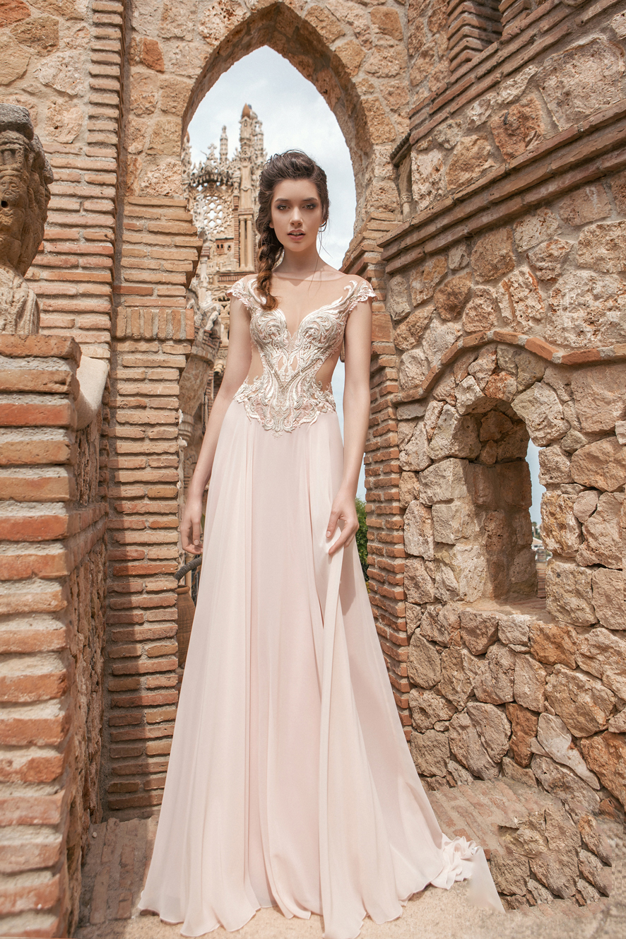 Belfaso 2019 Prom Dresses Jewel Capped Sleeve Appliques Chiffon Evening Gowns Sexy Hollow Back Sweep Train A E Special Ocn Dress 6660305