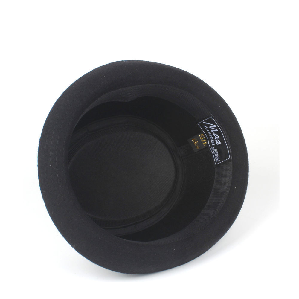 100 Wool Men Pork Pie Hat For Dad Winter Black Fedora Hat For Gentleman Flat Bowler Porkpie Top Hat Size S M L Xl Y19070503