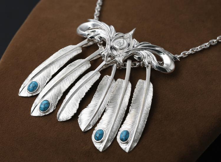 Brand new 925 sterling silver jewelry vintage Japanese style antique silver hand-made designer feather pendants necklaces for men