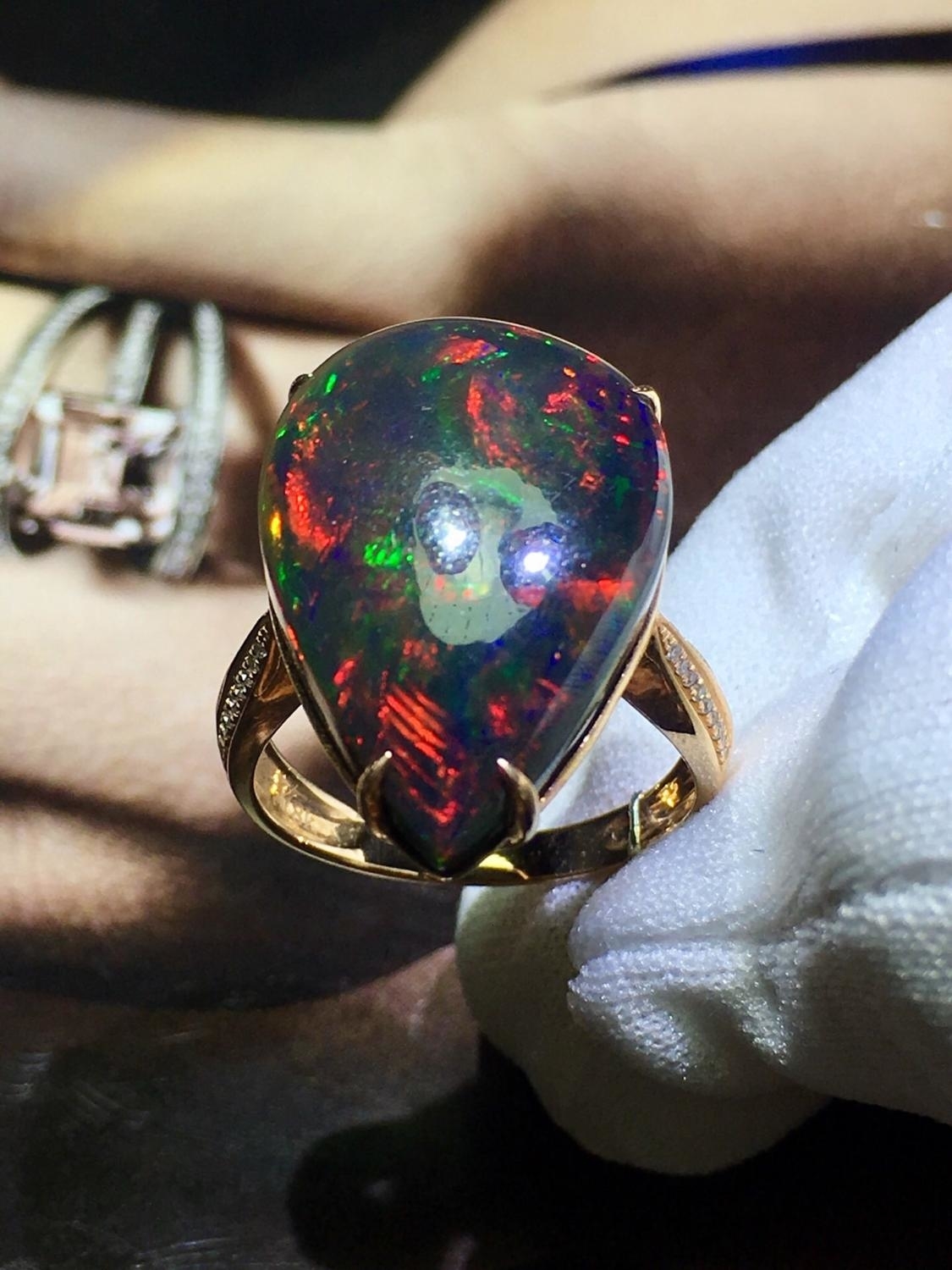 820 Fine Jewelry Pure 18K Rose Gold Natural Precious Opal 11.8ct Gemstone Diamonds Female Fine Rings Jewelries As Presents CJ191205