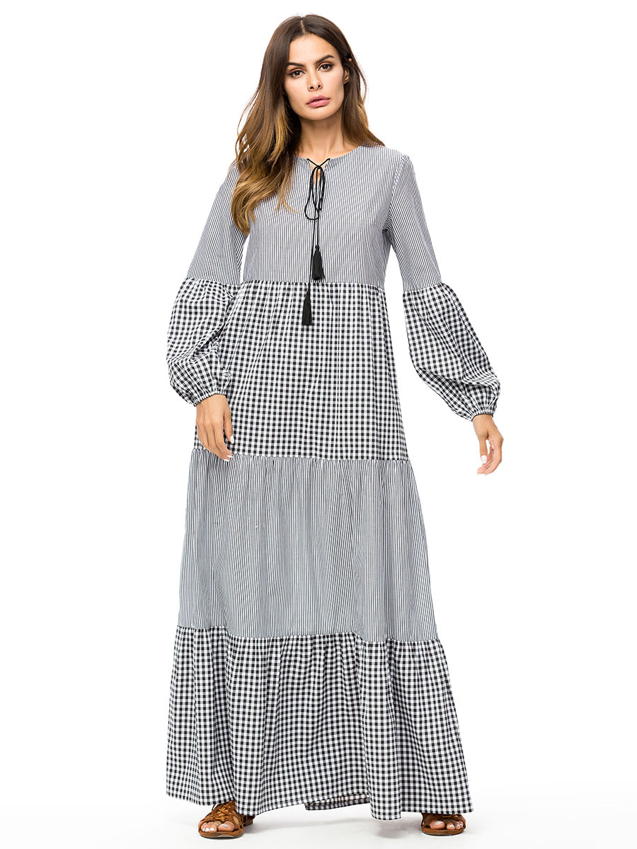 Abaya Dubai Long Muslim Dress Women Turkey Malaysia Turkish Kaftan Islamic Clothing Plaid Striped Plus Size Robe Musulman 4XL