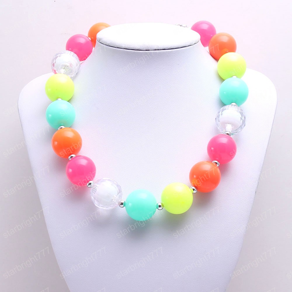 Neon Color Kids Chunky Necklace Beautiful Design Girl Children Acrylic Beads Chunky Necklace Toddle Kids Jewelry