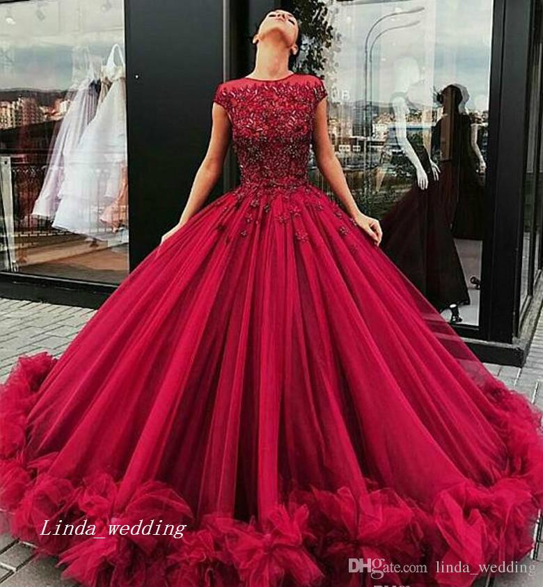 2019 Burgundy Quinceanera Dress Princess Puffy Cap Sleeves Applique Sweet 16 Ages Long Girls Prom Party Pageant Gown Plus Size Custom Made