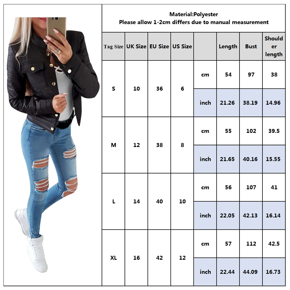 Women Jacket Autumn Winter Black Jacket Fashion Elegant Button Short Coat Solid Colour Slim manteau femme Casual Streetwear D30 S20200106