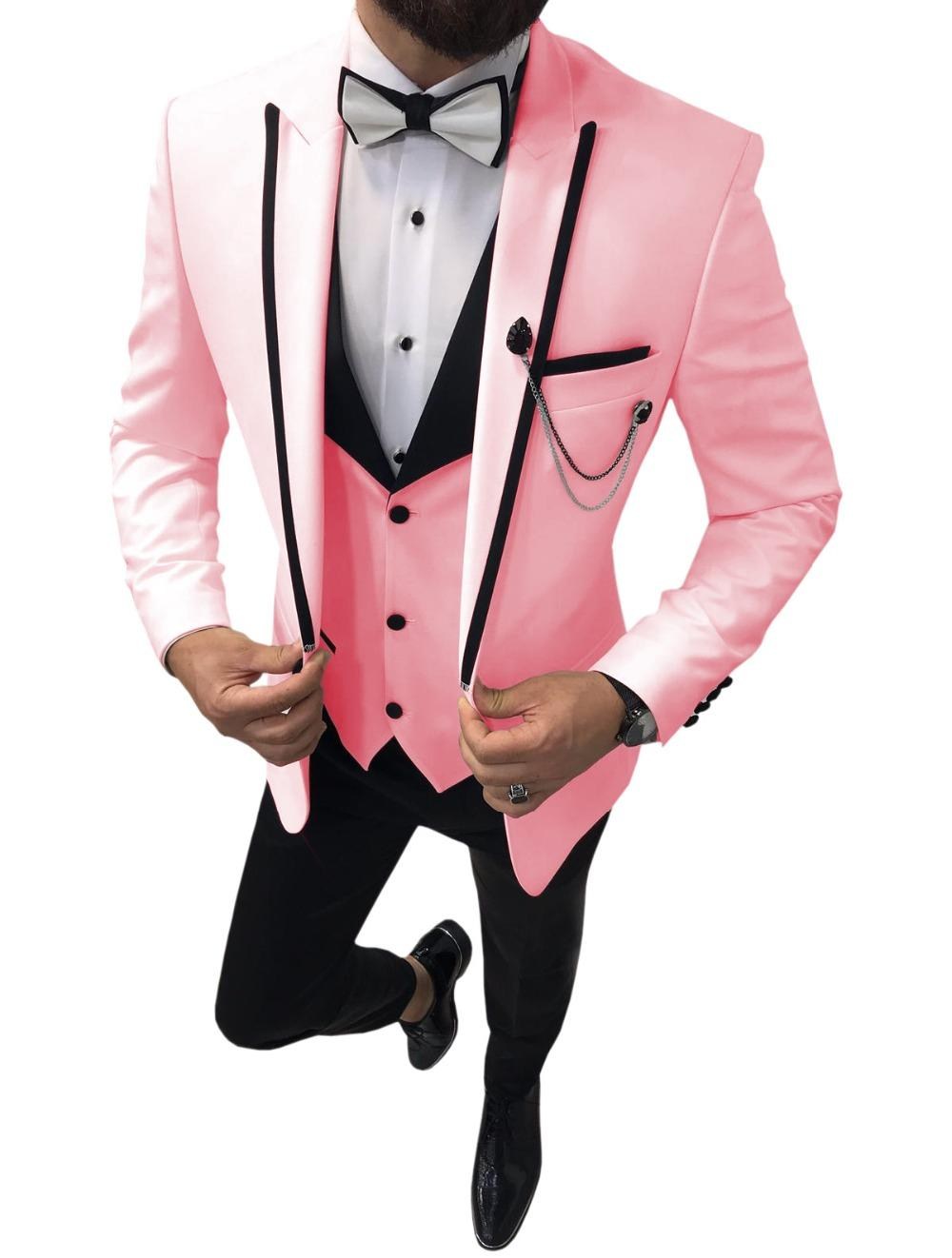 Popular One Button Ivory Groom Tuxedos Peak Lapel Groomsmen Mens Suits Wedding/Prom/Dinner Blazer (Jacket+Pants+Vest+Tie) K289