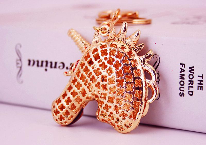 Animal Unicorn Horse Keychains New Arrival 3pcs/Lot Rhinestone Crystal Glitter Oil Drop Pendant Fashion Key Chains Car Handbag Key Ring