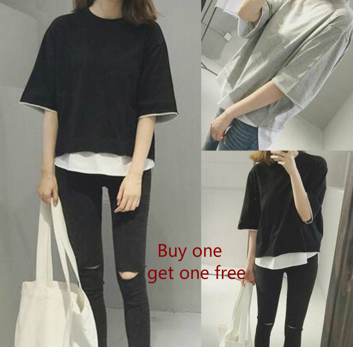Buy one get one free) 2019 summer new Korean women large size loose solid color short sleeved T-shirt women's shirt small shirt women, Black(buy one get one free)
Buy one get one free) 2019 summer new Korean women large size loose solid color short sleeved T-shirt women's shirt small shirt women, Black(buy one get one free)