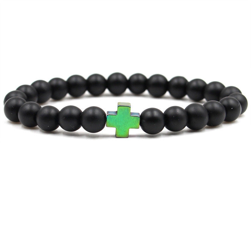 Scrub stone black magnet colorful cross beads bracelet men and women cure birthday gift bracelet