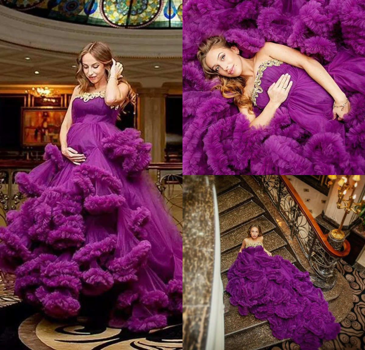 2019 Pregnant Wedding Dresses With Gold Appliqued A Line Strapless High Waist Tiered Skirts Tulle Puffy Maternity Beach Wedding Bridal Gowns