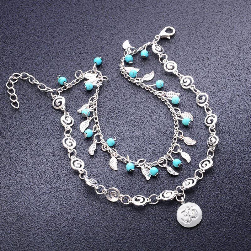 Leaf anklet bracelet layered boho style metal anklet beach sea hawaii lady romantic sexy