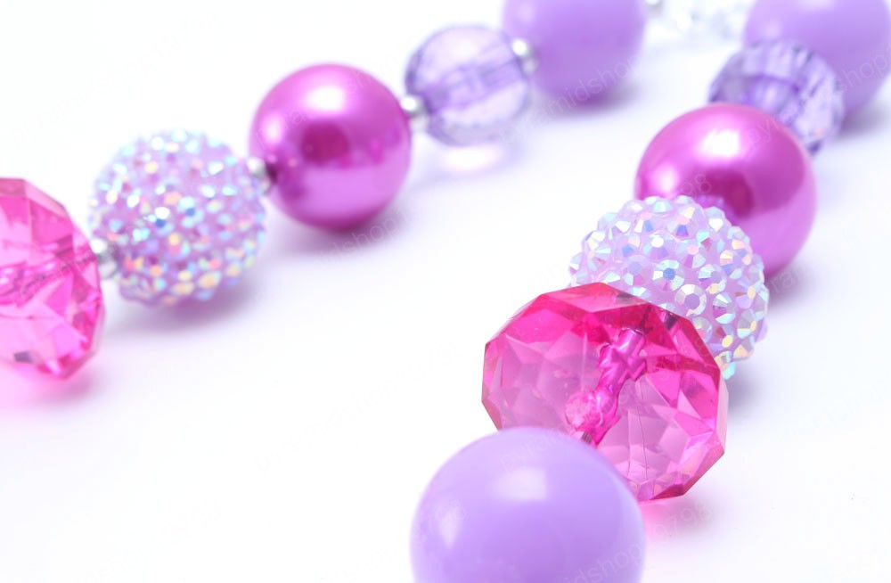 Cute Purple Chunky Beads Necklace Bracelets Set For Child/Kids/Girls Fashion Bubblegum Beaded Jewelry Set For Party New