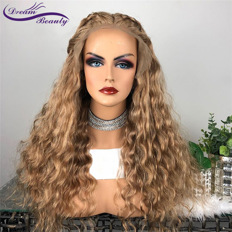 New blonde brazilian Lace Front Wigs With Baby Hair long water wave synthetic Wigs heat resistant for black women