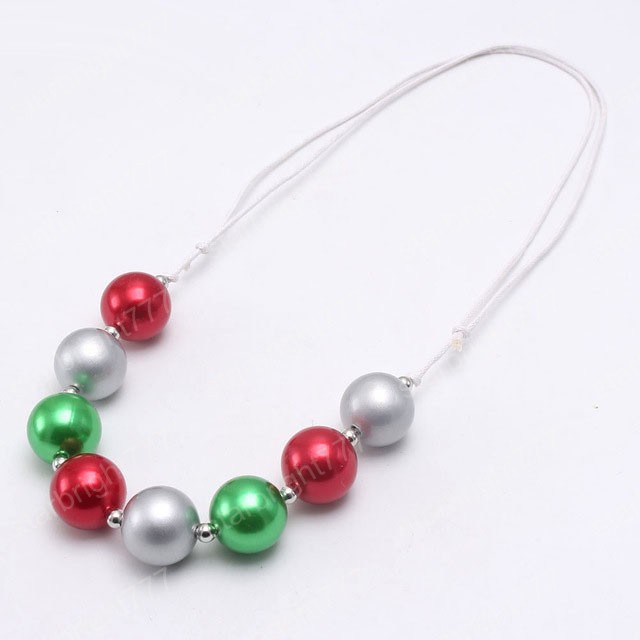 handmade girls chunky beaded necklace christmas style bubblegum kids rope chain necklace adjustable for child jewelry