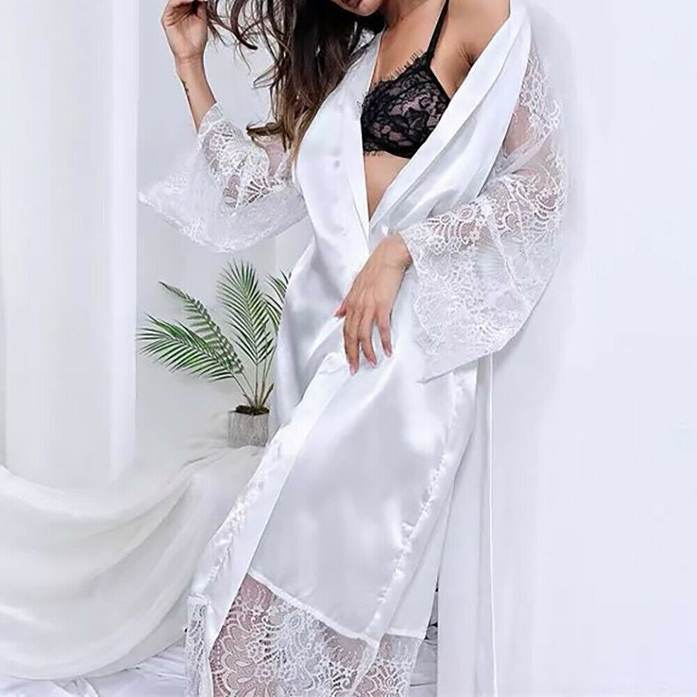 wedding robes gown for women womens long sleeve lace splice robe bowknot wrap nightwear babydoll sleepdress