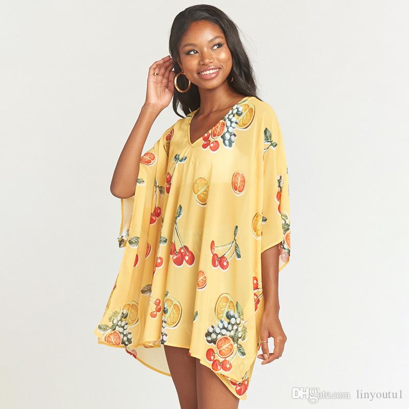 hot sale Hot Summer Women's Casual Blouse Shirt Chiffon Print V-Neck Half Sleeve Lady's Top Fashion Women Loose Blusas