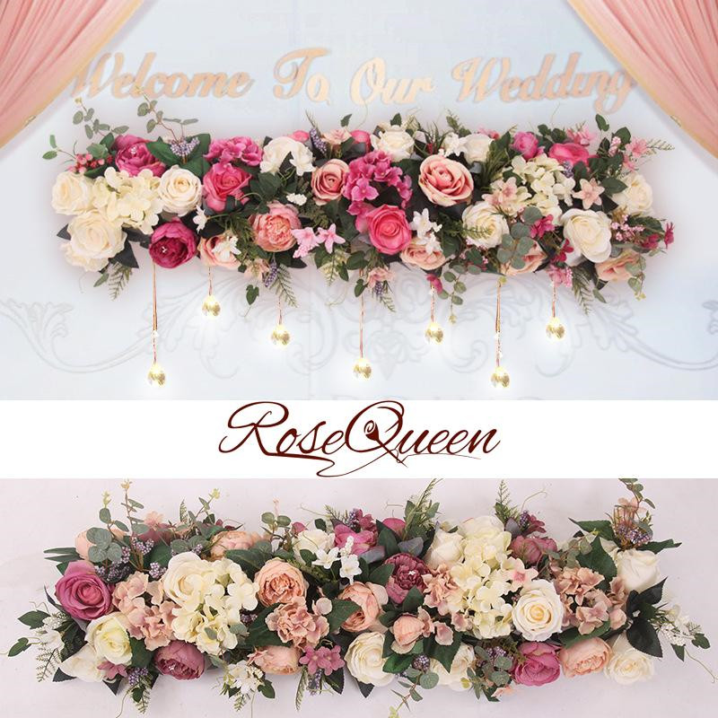 100X25cm Long Artificial arch flower row table Flower Silk Flower with Foam frame runner centerpiece Wedding decorative backdrop