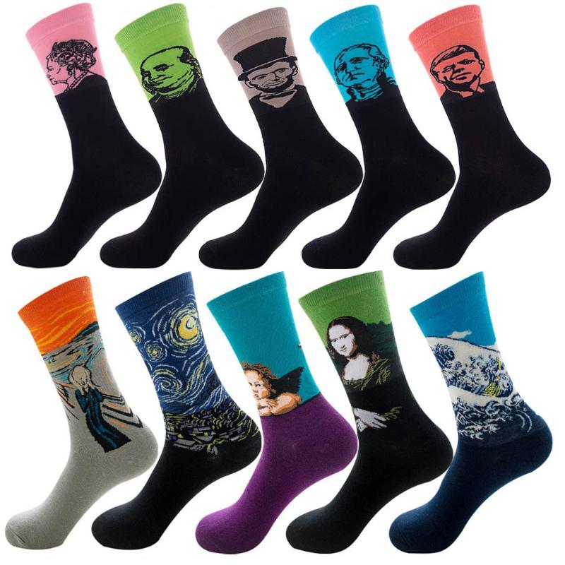10 pairs colorful mens socks hiphop skateboard happy combed cotton funny crew socks for christmas gift calcetines de hombre
