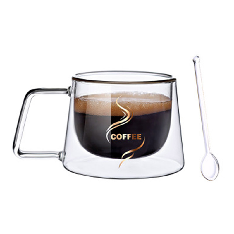 Double Wall Mug Office Mugs With Handle Heat Insulation Double Coffee Mug 200mL 300mL Coffee Glass Cup Drinkware Milk Gifts for Friends