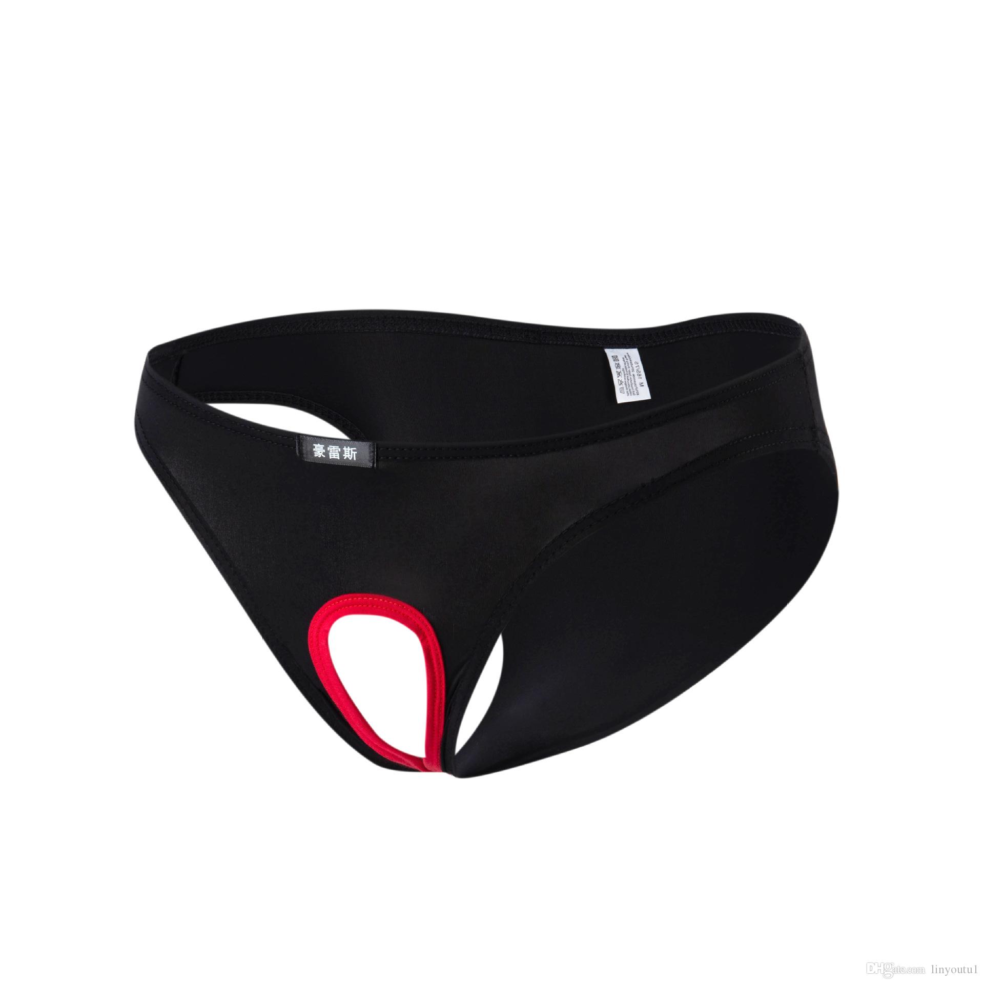 hot sale Sexy Mens Underwear Briefs Penis Hole Open Pouch Silk Panties For Men Gay Underpants Male Crotchless Slips Funny
