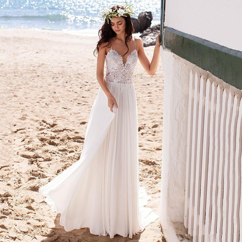 2020 Beach Summer Boho Evening Dresses Sexy Backless Spaghetti Straps Chiffon Lace Top Floor Length Bridal Gowns robes de mariée, Ivory
2020 Beach Summer Boho Evening Dresses Sexy Backless Spaghetti Straps Chiffon Lace Top Floor Length Bridal Gowns robes de mariée, Ivory