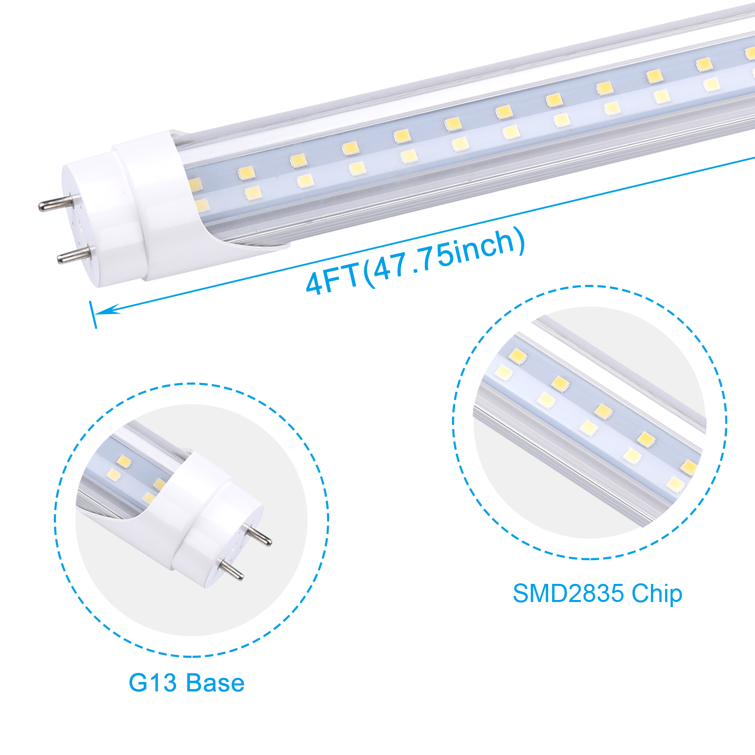 4FT T8 LED Tube 18W 22W 28W 4 Feet G13 Bi pin 4' Garage Lights 1.2M Shop Light Fluorescent Lamp Replacement, Ballast Removed, Dual Ended Power